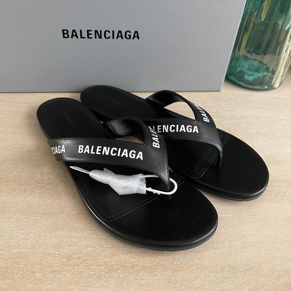 Balenciaga Shoes - Balenciaga Round Leather Thong Sandals Black 37
